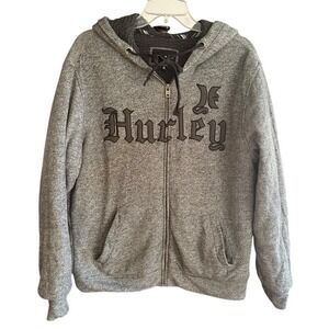 Hurley Vintage Y2K Grunge Skater Mens Hooded Jacket Medium Gray Sherpa Lined